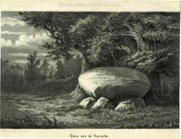 Gezicht in een bos te Lage Vuursche met een grote zwerfkei in de periode 1850-1870. Bron: Het Utrechts Archief, catalogusnummer: 200915.