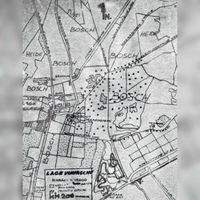 Kaart van de Lage Vuursche, waarop aangegeven staan de locaties van het ammunitiedepot van het Duitse leger. Deze kaart was gemaakt door de verzetsgroep 