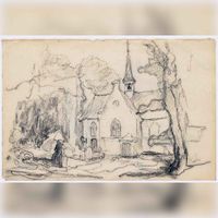 Tekening van de Stulpkerk in Lage Vuursche te Baarn in 1930-1940 naar een tekening van Adri Pieck. Bron: Museum Flehite, beeldbank, objectnummer: 1001-200.